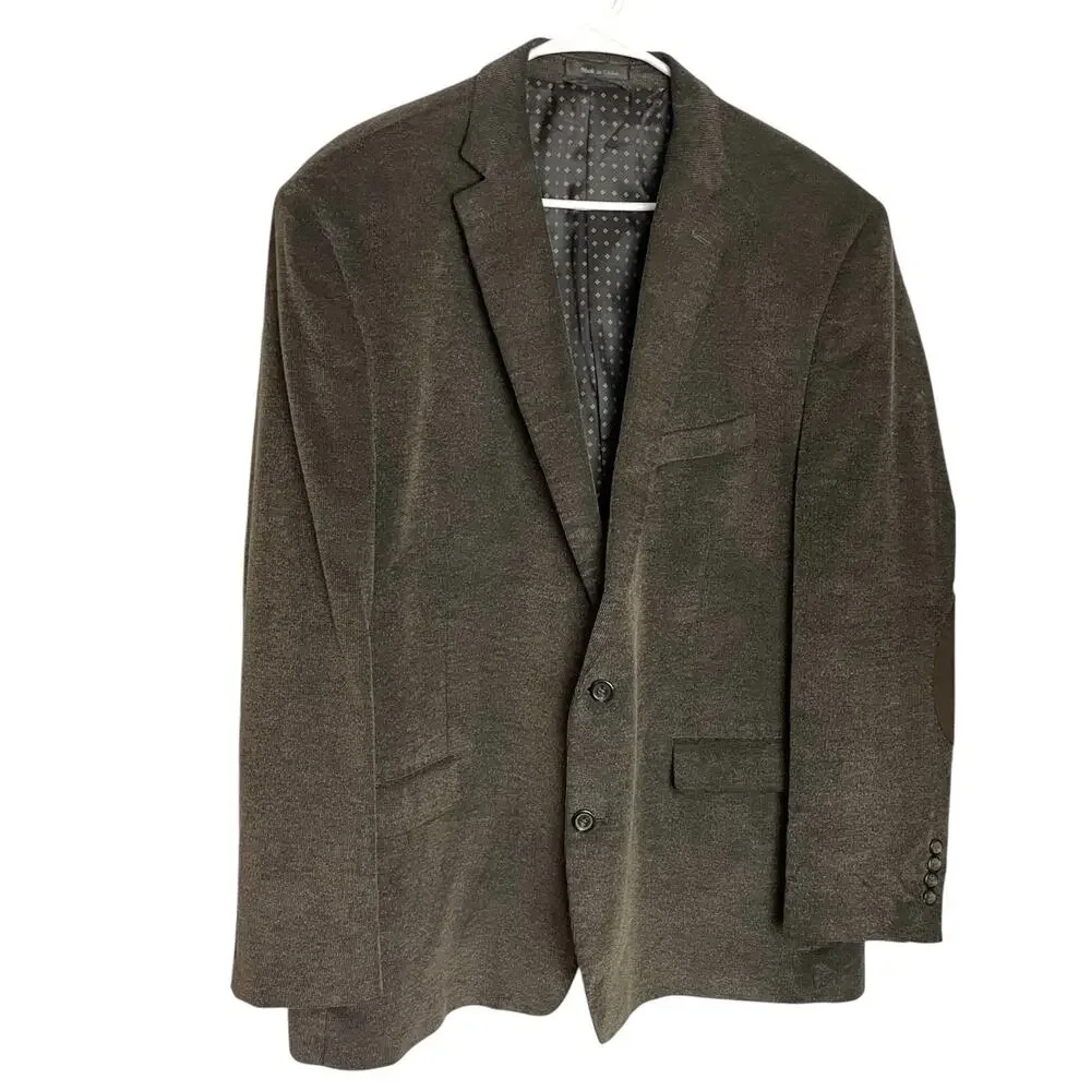 Chaps Blazer Sport Coat Mens 50R Greenish Brown Cotton Elbow Patch 2 Button Vent